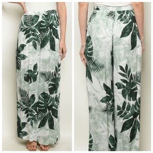 Tropical leaf print palazzo beach pants